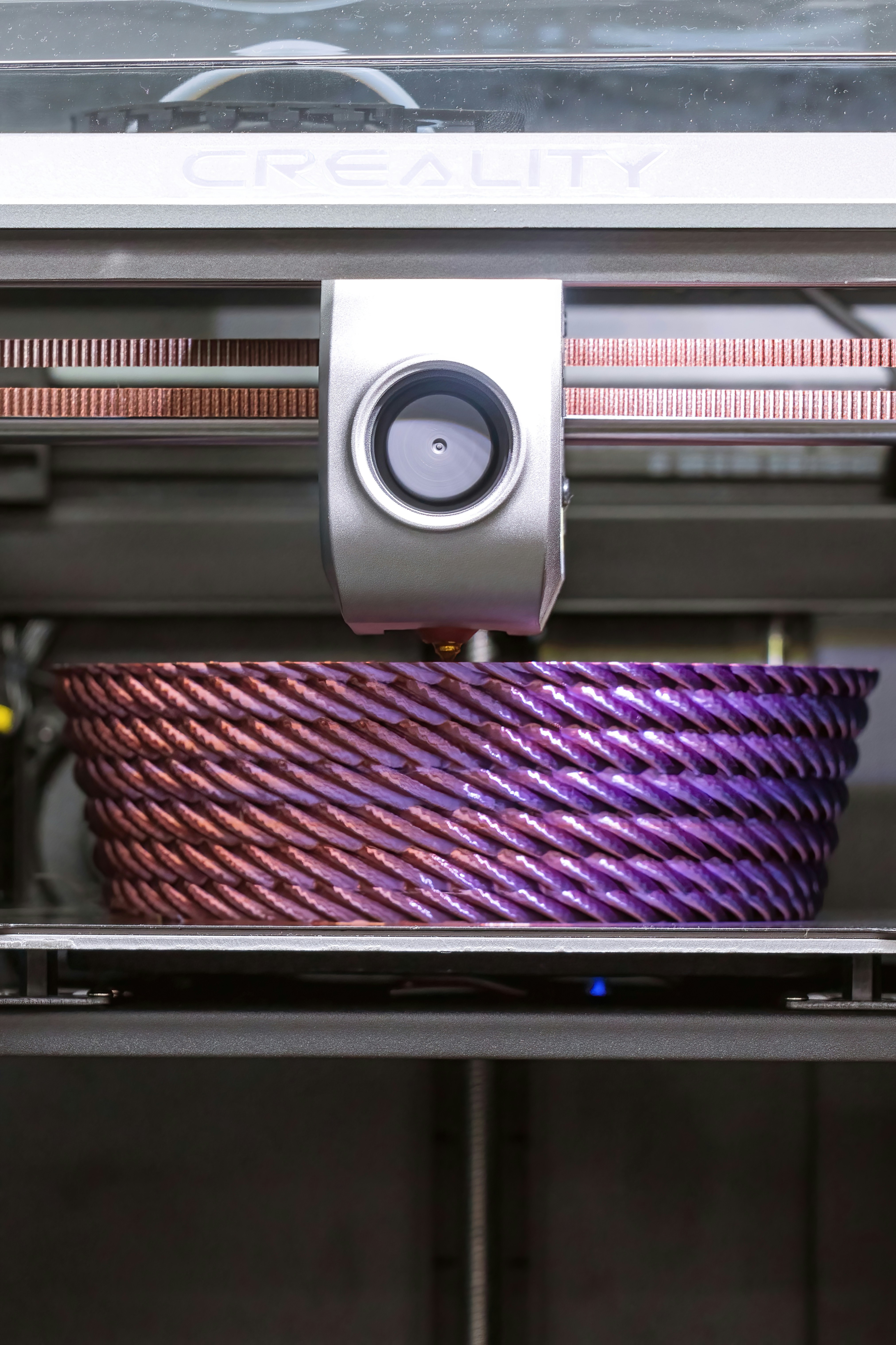 Filament spools organized for 3D print farm material inventory management